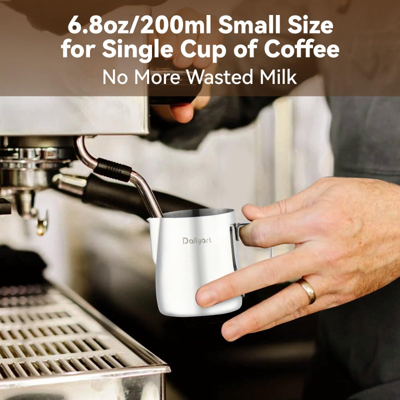 DAILY ART Milk Frothing Pitcher, Dailyart 6.8oz/200ml Milk Frother Cup 304 Stainless Steel Steaming Pitcher With Internal Scale, Espresso Accessories, Frother Pitchers For Espresso Machine Cappuccino Latte Art - Image 2